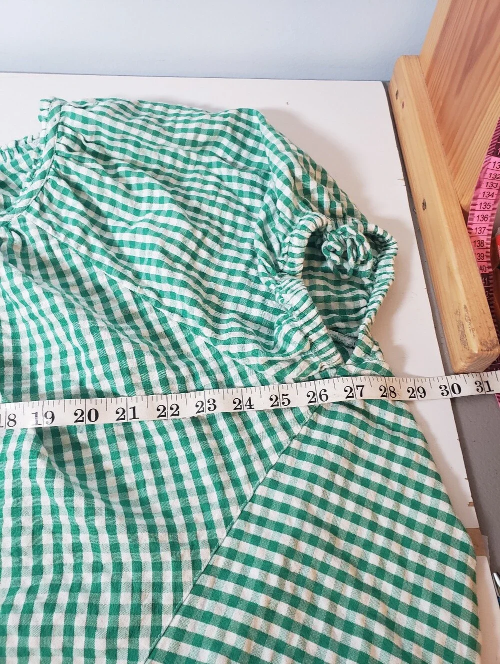 Free People Farley Gingham Tunic Mini Shirt Dress L Puffed Tie Sleeves Cottage